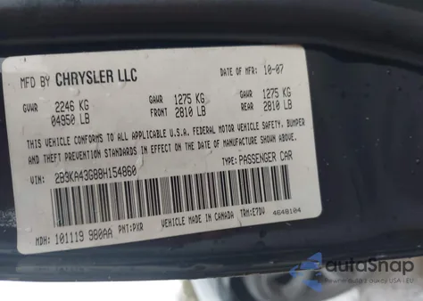 2008 Dodge Charger from USA, damaged, VIN 2B3KA43G88H154860